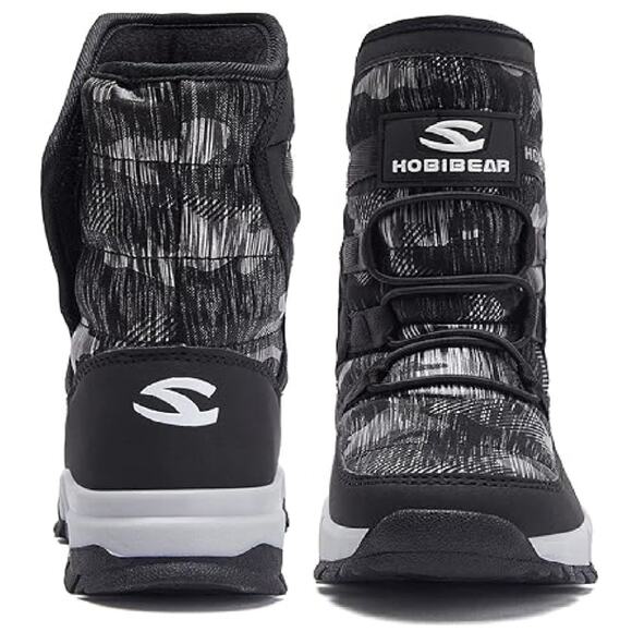 HOBIBEAR Winter Snow Boots Big Kids Sz 2 Boys Gray Fur Lined - Picture 3 of 3